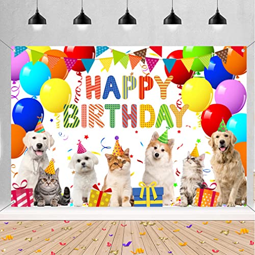 Geburtstag Deko Happy Birthday Hintergrund Banner Party Dekoration für Haustier Hund Katze Geburtstag Party Stoff Schild Poster, Foto Hintergrund 1. 2. 3. 4. 5. 6. 10. Geburtstag, 150 x 90 cm von Tecreo