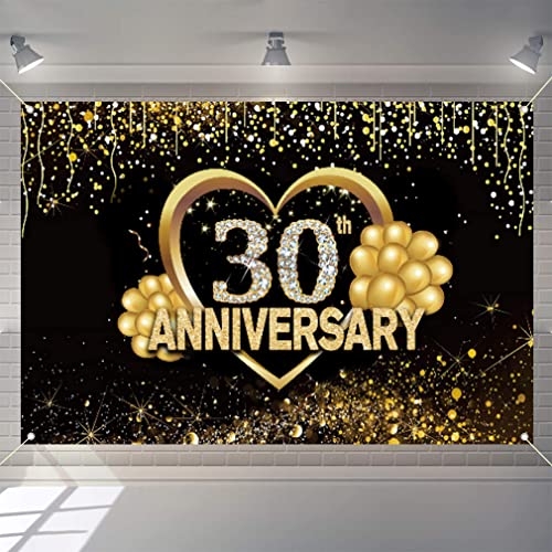 Happy 30th Anniversary Hintergrund Dekorationen, Alles Gute zum 30-jährigen Jubiläum Banner, 30. Hochzeitstag Party Poster Zubehör Stoffschild Plakat, Schwarz Gold Jubiläums Keko Foto Hintergrund von Tecreo