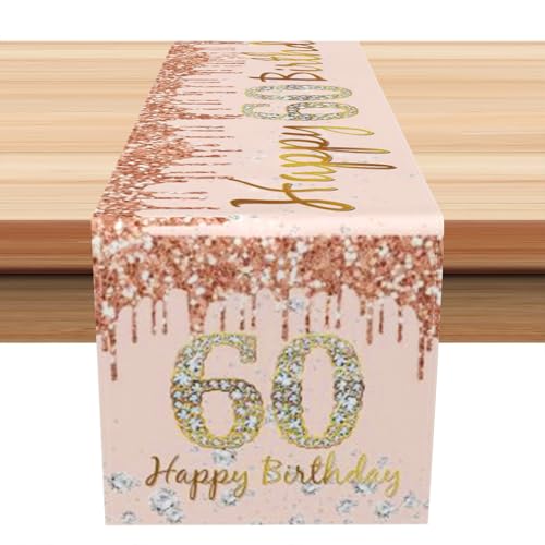 Happy 60th Birthday Tischläufer, 60. Geburtstag Frau Deko Küche Esstisch Dekoration Tischband Geburtstagsfeier Tischdecke Deko für Zuhause Happy 60th Birthday Tischläufer, 60. Geburtstag Frau Deko Küche Esstisch Dekoration Tischband Geburtstagsfeier Tischdecke Deko für Zuhause von Tecreo