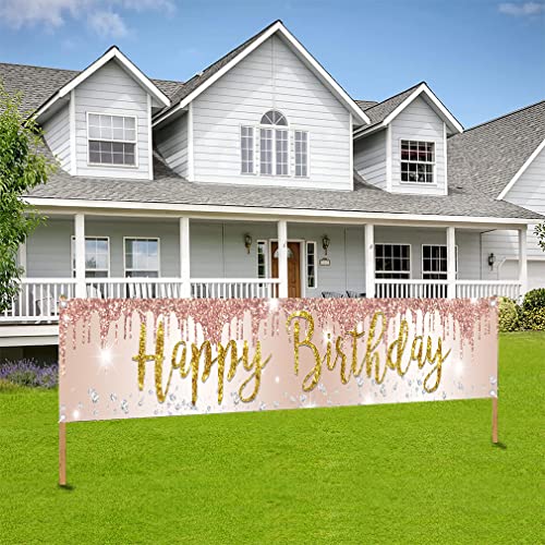 Happy Birthday Deko Rose Gold Glitzer Yard Banner Stoffschild 1. 2. 3. 10. 11. 25. 35. 45. 65. 75. 80. Geburtstag Poster Garten Deko Mädchen/Frau Geburtstag Party Willkommensschild von Tecreo