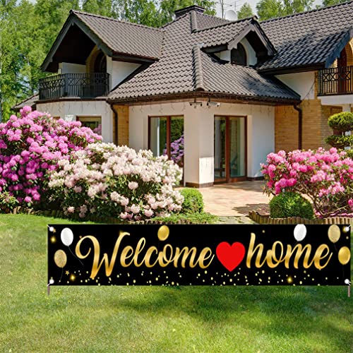 Willkommen Zuhause Banner Dekoration, Schwarz Gold Willkommen Back Home Yard Schild f?r Outdoor Decor, Military Homecoming Deployment Returning Party Supplies, 300cm x 50cm von Tecreo