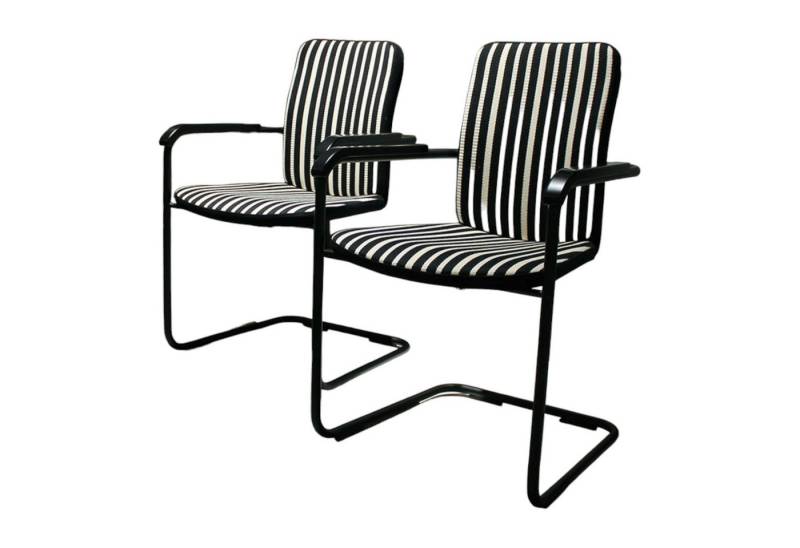 Tecta Essgruppe 2er-Set Stuhl D14 Bauhaus-Stof Schwarz Weiß Stahlrohr Schwarz von Tecta