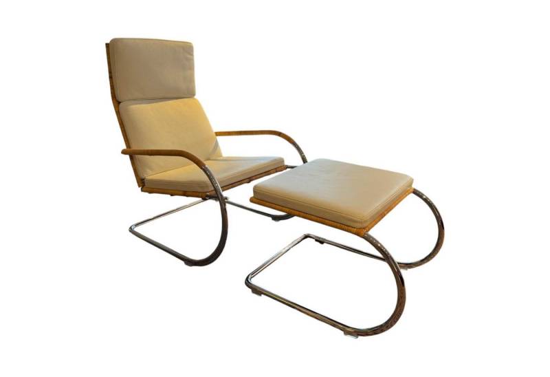 Tecta Loungesessel Sessel D35-II Leder II Bianco Weiß Creme Naturrohr Geflecht von Tecta