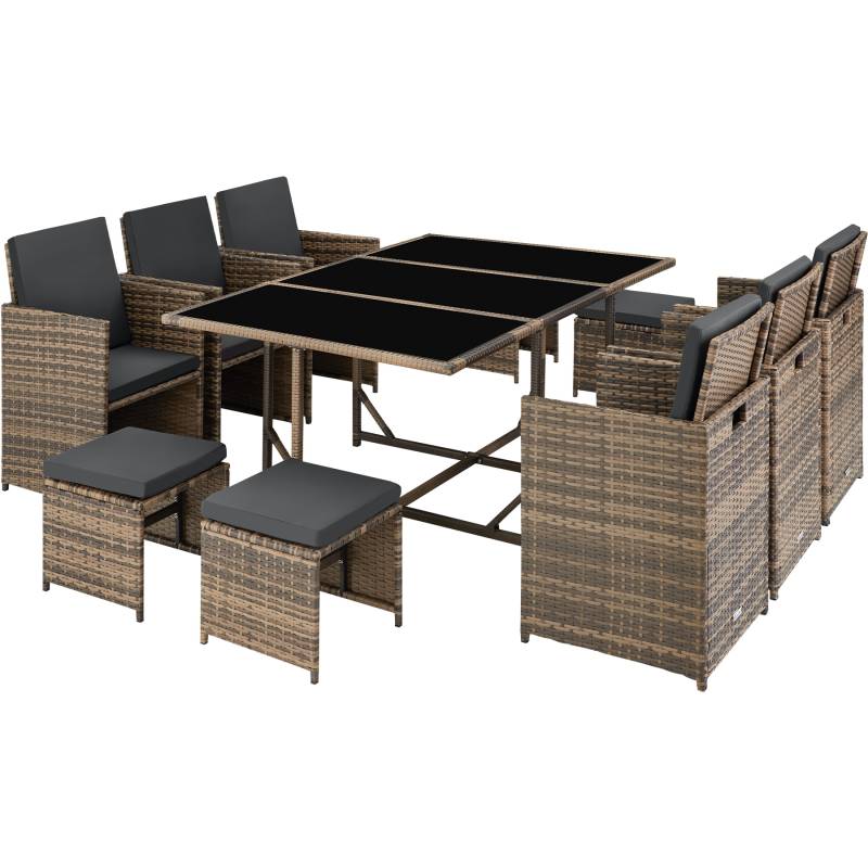 Set da giardino in rattan malaga 6+4+1 con copertura protettiva von Tectake