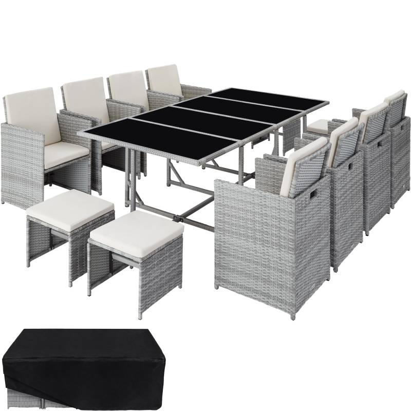 Set da giardino in rattan palma 8+4+1 grigio chiaro/crema von Tectake