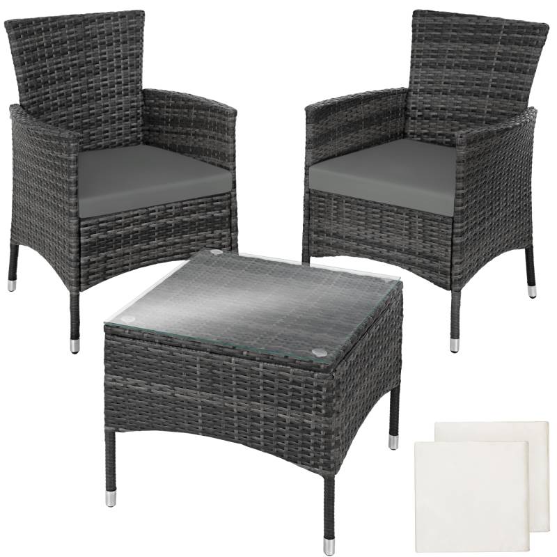 Set in rattan lucerna 2 + 1 inclusi rivestimenti in 2 colori grigio von Tectake