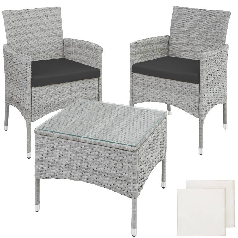 Set in rattan lucerna 2 + 1 inclusi rivestimenti in 2 colori grigio von Tectake