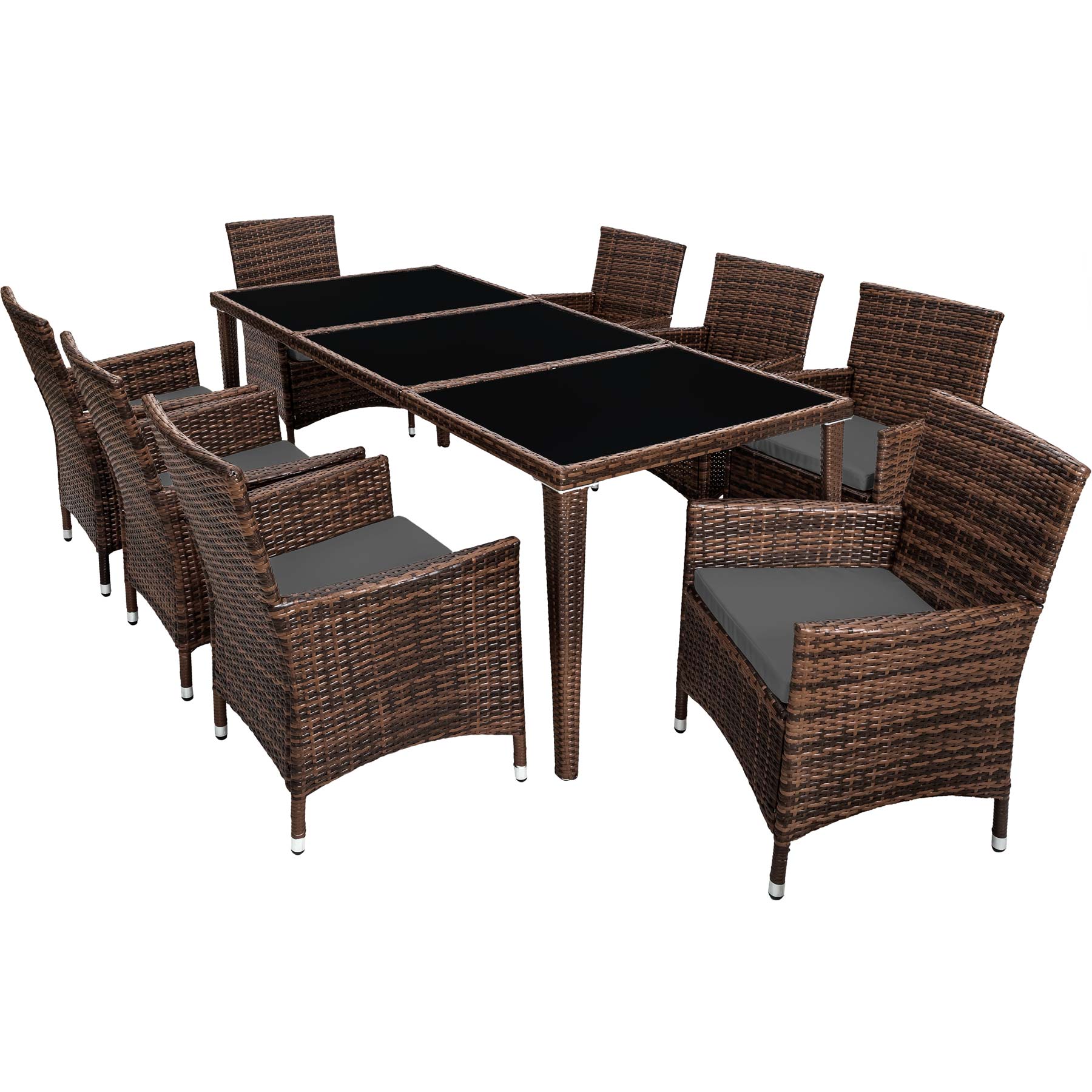 Set tavolo e 8 sedie in rattan e alluminio nero/marrone von Tectake