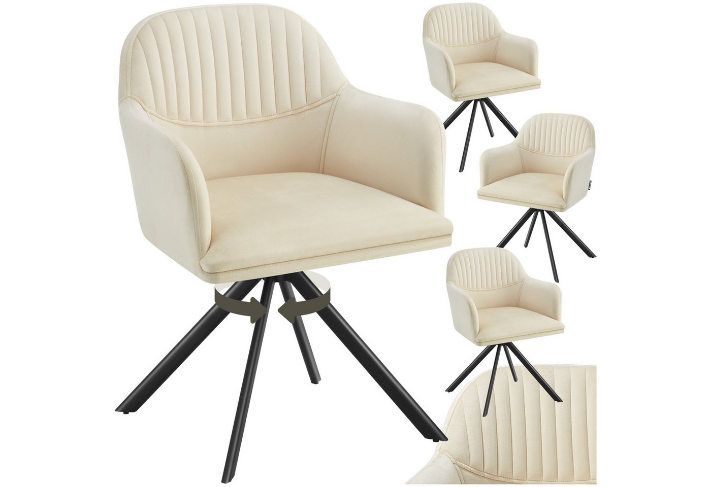 tectake Esszimmerstuhl Samt-Drehstuhl (4er Set, 4 St), gepolstert von Tectake