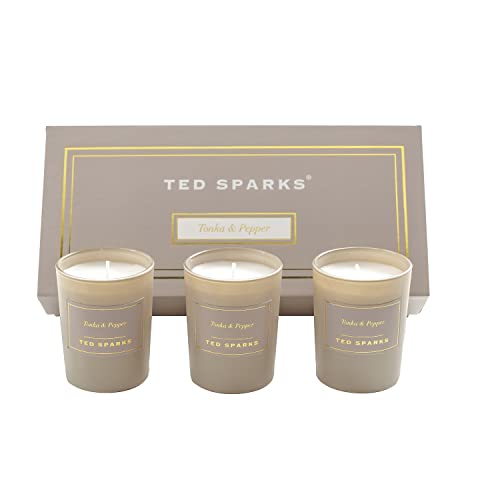 Ted Sparks Tonka & Pepper Taupe Mini Kerzen Geschenkset 3er Set, TED-GB-C07 von Ted Sparks
