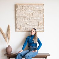 Recyceltes Kunstwerk - Nachhaltige Kunst Gerahmter Makramee-Wandbehang Miyaa von TeddyandWool