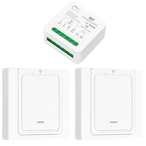 Tedeligo Funk Lichtschalter, Funktioniert Mit Wandschaltern Reichweite der drahtlosen Steuerung bis zu 100 m, AC220V 230V 2000W Relai Funkschalter, Mobiler Funksender Und Wandsender 2 in 1,Weiß von Tedeligo