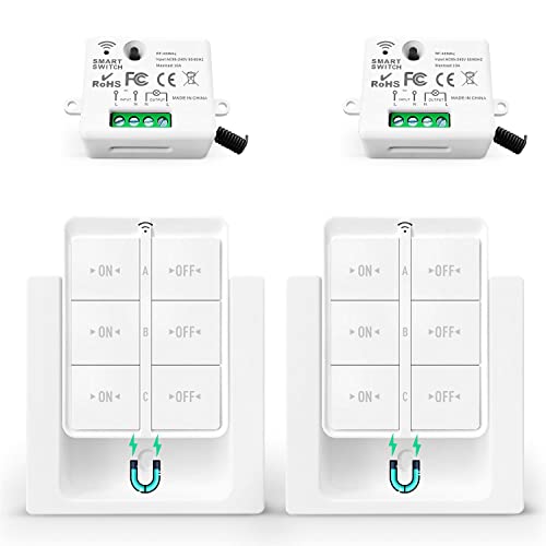 Tedeligo Drahtloses Lichtschalter Set, Mobiler Drahtloser Fernbedienung Schalter AC220V 230V 10A Relaisempfänger Einfache Installation Für Lampe 100M Steuerbereich von Tedeligo