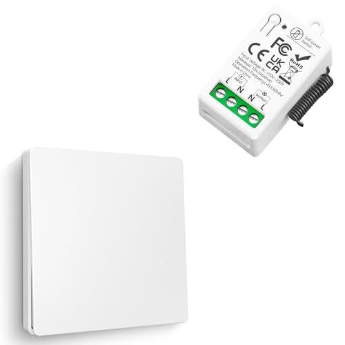 funk lichtschalter, Tedeligo selbstgenerierender Funkschalter 230V 10A RF Mini Relaisempfänger funkschalter licht 50 Meter Reichweite Steuerung für Lichter(1 Schalter 1 Empfänger) von Tedeligo