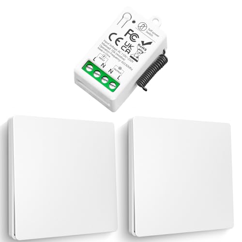 funk lichtschalter, Tedeligo selbstgenerierender Funkschalter 230V 10A RF Mini Relaisempfänger funkschalter licht 50 Meter Reichweite Steuerung für Lichter(2 Schalter 1 Empfänger) von Tedeligo
