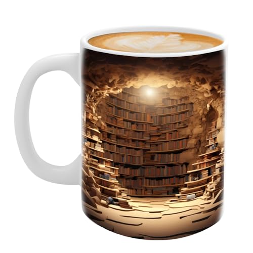 3D Bücherregaltasse | 1/5 Stück Bibliotheks Kaffeetasse aus Keramik | Neuartige Kaffeebecher mit flachem Buchmuster | Bücherregal Milchbecher Teetassen Home Deko, geschenke für Buchliebhaber von Tedious