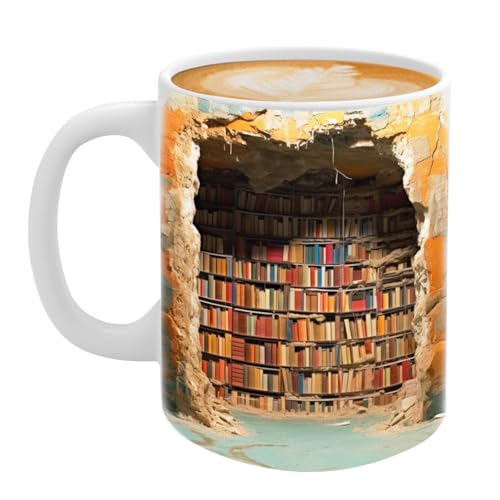 3D Bücherregaltasse | 1/5 Stück Bibliotheks Kaffeetasse aus Keramik | Neuartige Kaffeebecher mit flachem Buchmuster | Bücherregal Milchbecher Teetassen Home Deko, geschenke für Buchliebhaber von Tedious