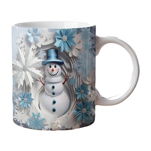 3D Weihnachtstasse | Keramik Schneemann Kaffeetasse | Neuartige Kaffeebecher mit flachem Weihnachts Schneemann Muster | Langlebige Milchbecher, Teetassen, Hoom Deko, Weihnachtsgeschenke für Freunde von Tedious