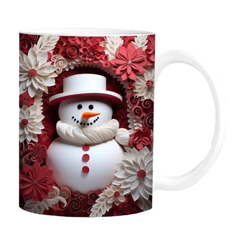 3D Weihnachtstasse | Keramik Schneemann Kaffeetasse | Neuartige Kaffeebecher mit flachem Weihnachts Schneemann Muster | Langlebige Milchbecher, Teetassen, Hoom Deko, Freunde von Tedious