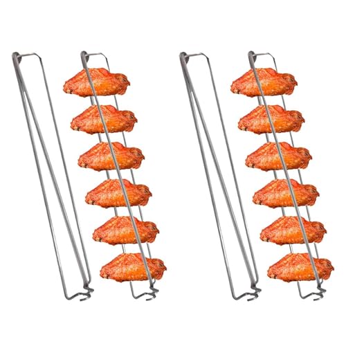 4 Stück Chicken Wing Grill BBQ Gabel | Grillflügelschienen Grillzubehör | 2024 Barbecue Tools Grillspieße für Chicken Wing | Chicken Wings Grillspieße für Picknick-Camping-Zubehör von Tedious