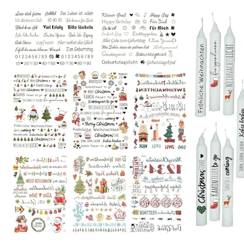 tedious Kerzentattoo Weihnachten | 8/16 Stk Wasserschiebefolie Kerzen Sticker | Weihnachtskerzen Dekorative Aufkleber | Kerzentattoos Weihnachten für Weihnachtsfeier Dekoration von Tedious