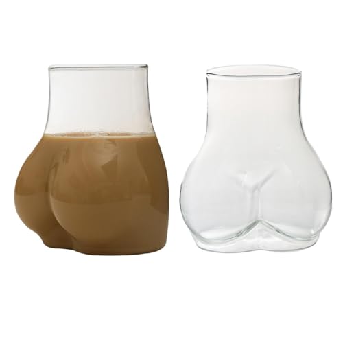 Lustige Hintern Kaffeebecher | 450 ml Neuartige Trinkgläser | Kreative Becher Wasserbecher mit Kolbenform | Niedliche Kaffeetassen aus Glas, Home Deko Partygeschenke für Freunde (1 Stück/2 Stück) von Tedious