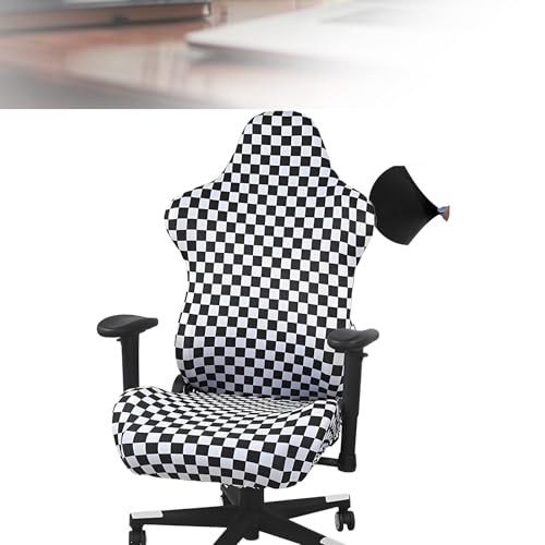 Tedkoo Gaming Stuhl bezug, Stretchy Polyester Stuhl überzug mit Armlehne Abdeckung für Büro Computer Gaming Stuhl(ohne Stuhl)(Black-White Square) von Tedkoo