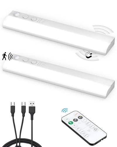 LED Schrankleuchte mit Bewegungsmelder und Fernbedienung, USB Aufladbar Schrankbeleuchtung LED Bewegungssensor Schranklicht Magnetisch Akku Unterbauleuchte Küche Flach Kabellos Lichtleiste zum Kleben von Tedmos