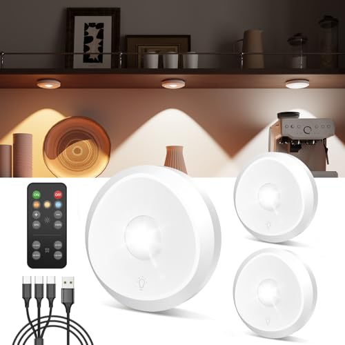 LED Spot Akku USB Aufladbar, 2400mAh Vitrinenbeleuchtung Kabellos mit Fernbedienung Timer Magnetisch Unterbauleuchte Küche Rund Schrankbeleuchtung Ohne Kabel Touch Regalbeleuchtung für Schrank Vitrine von Tedmos