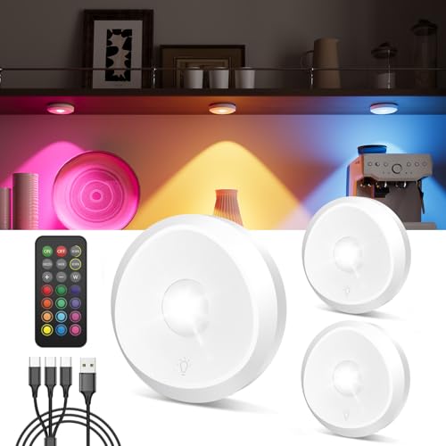RGB LED Spot Akku mit Fernbedienung, 2400mAh USB Aufladbar Vitrinenbeleuchtung Kabellos Unterbauleuchte Küche Rund Schrankleuchte Magnet Klebeleuchte Farbwechsel Spotlight für Schrank Regal Vitrine RGB LED Spot Akku mit Fernbedienung, 2400mAh USB Aufladbar Vitrinenbeleuchtung Kabellos Unterbauleuchte Küche Rund Schrankleuchte Magnet Klebeleuchte Farbwechsel Spotlight für Schrank Regal Vitrine von Tedmos
