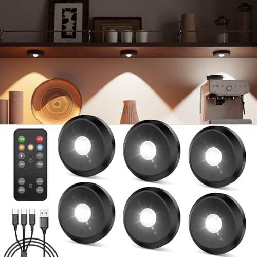 Tedmos Unterbauleuchte Küche LED Akku Rund, 2400mAh USB Aufladbar LED Spot mit Fernbedienung und Timer Vitrinenbeleuchtung Kabellos Flach Magnetisch Schrankleuchte Zum DrüCken Touch Regalbeleuchtung von Tedmos