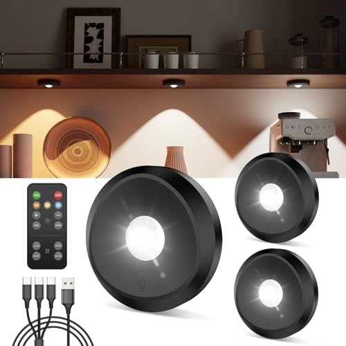 USB Aufladbar LED Spots Akku mit Fernbedienung, 2400mAh Vitrinenbeleuchtung Kabellos mit Magnet Timer Unterbauleuchte Küche Rund Schranklicht Ohne Kabel Indirekte Beleuchtung für Schrank Regal Vitrine von Tedmos