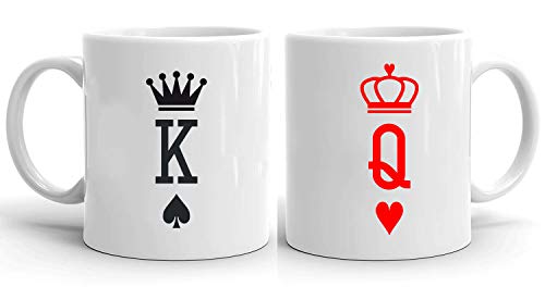 King Queen Card - Tassen Kaffeetassen 2er Set Hochzeitsgeschenk Kaffeebecher Set, Hochzeit Valentinstag Pärchen Ehepaar Freunde, Farbe:Weiß von Tee Kiki