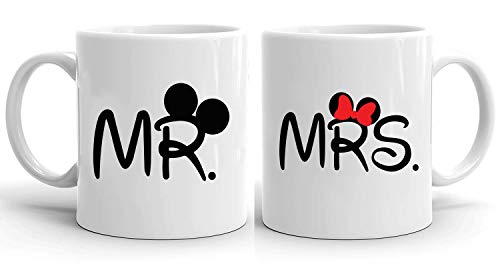 Mr Mrs. Mouse - Tassen Kaffeetassen 2er Set Hochzeitsgeschenk Kaffeebecher Set, Hochzeit Valentinstag Pärchen Ehepaar Freunde, Farbe:Weiß von Tee Kiki