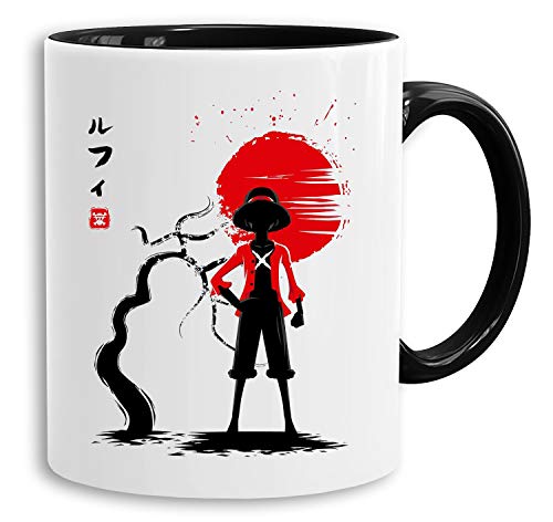 Red Sun Ruffy - Tasse Kaffeetasse Son Ruffy Luffy Naruto Saitama One Dragon Master Goku Ball Zoro Roshi Piece Db, Farbe:Weiß von Tee Kiki