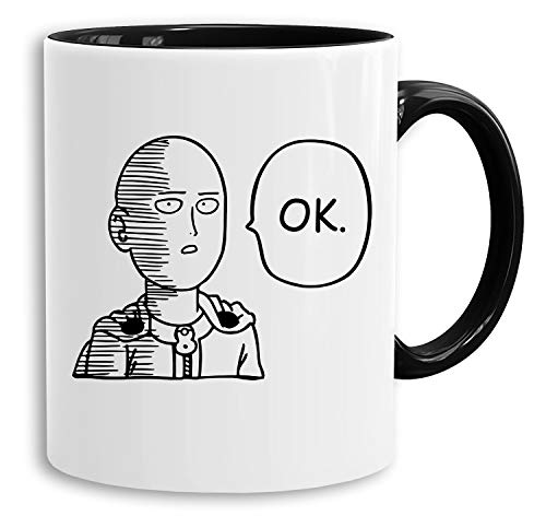 Saitama OK - Tasse Kaffeetasse Son One Punch Luffy Naruto Saitama One Dragon Goku Ball Piece Man Db, Farbe:Weiß von Tee Kiki