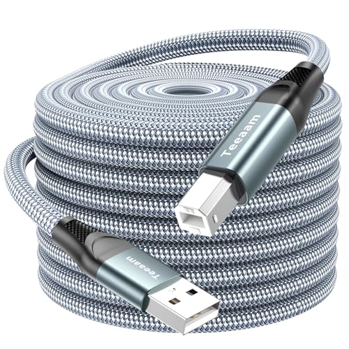 Teeaam USB Druckerkabel 2M,USB B Drucker Kabel Hochgeschwindigkeits-Scanner kompatibel mit Lexmark, Dell, HP, Canon, Epson, Xerox, Brother, DAC und mehr, Grau von Teeaam