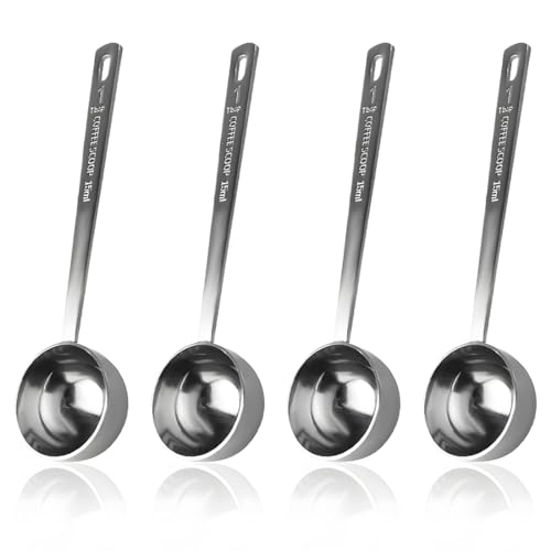 Teegxddy Edelstahl Dosierlöffel 15ml,4 Stück Kaffeelöffel Portionierer,Kaffeemesslöffel 15ml,Kaffeelöffel mit Langem Griff, Geeignet zum Messen von Kaffeepulvern, Gewürzen, Pulvern oder Flüssigkeiten von Teegxddy