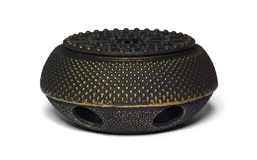 MAOCI Stövchen aus Gusseisen schwarz-Gold | Japanisches Arare Design | Teewärmer & Untersetzer für Eisen Teekannen von Teeladen Herzberg