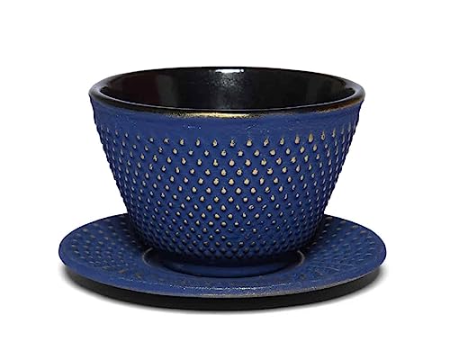 Maoci Gusseisen Teecup/Teeschale/Teetasse Arare blau-gold mit Unterteller von Teeladen Herzberg