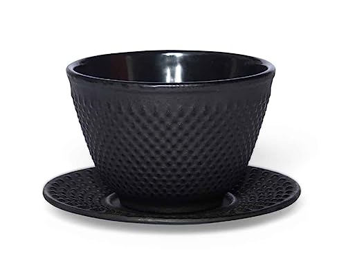 Maoci Gusseisen Teecup/Teeschale/Teetasse Arare schwarz mit Unterteller - 120ml von Teeladen Herzberg