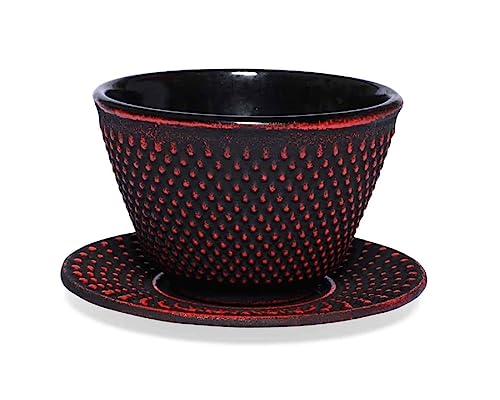 Maoci Gusseisen Teecup/Teeschale/Teetasse Arare schwarz-rot mit Unterteller von Teeladen Herzberg