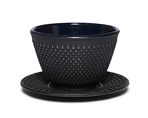 Maoci Gusseisen Teecup/Teeschale/Teetasse Arare schwarz-silber mit Unterteller von Teeladen Herzberg