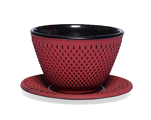 Maoci Gusseisen Teecup/Teeschale/Teetasse Arare weinrot mit Unterteller von Teeladen Herzberg