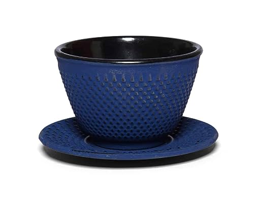 Teeladen Herzberg Maoci Gusseisen Teecup/Teeschale/Teetasse Arare blau mit Unterteller 120ml von Teeladen Herzberg