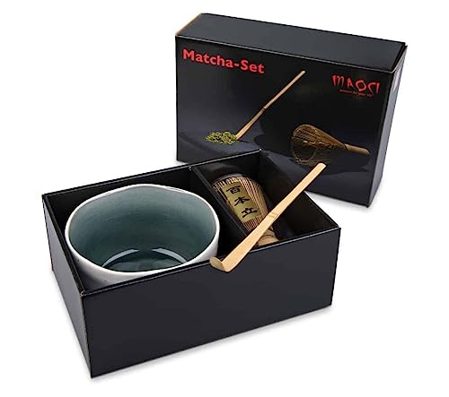 Teeladen Herzberg Matcha Tee Set MAOCI dreiteilig (hell) mit Matchaschale, Matchabesen und Matchalöffel - Geschenkkarton von Teeladen Herzberg