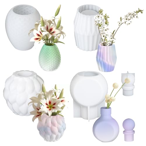 4 Stück Silikonformen Gießformen Vase, DIY Silikonformen Epoxidharz Handgefertigte Silikonform zur Resin Formen Vases, Ins Moderne Vasen Silikon Gießformen für Vasen, DIY Handwerk, Wohndekoration 4 Stück Silikonformen Gießformen Vase, DIY Silikonformen Epoxidharz Handgefertigte Silikonform zur Resin Formen Vases, Ins Moderne Vasen Silikon Gießformen für Vasen, DIY Handwerk, Wohndekoration von Teeloray