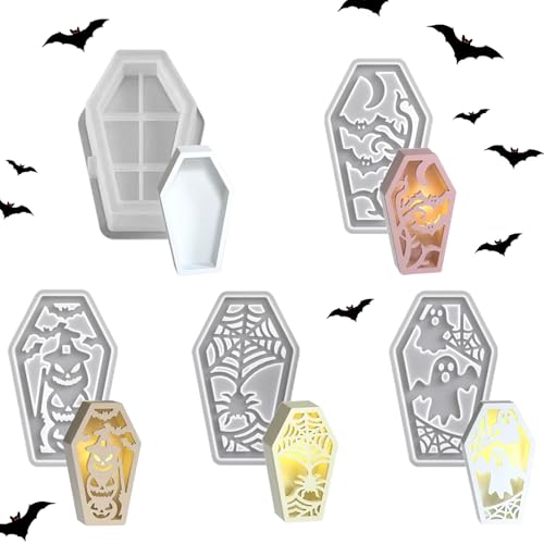5Pcs Halloween Silikonform Gießform, 3D Geister Kerzenform Silikon mit Base Kürbis Gießformen Kerzen Formen Halloween Kerzengießform Handgemacht Silikonform für DIY Basteln von Teeloray