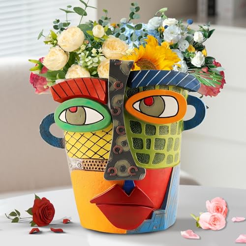 Teeloray Bunte Abstrakte Blumentopf, 18.5cm Abstrakter Pflanzgefäße Harz Übertopf Dekorativer Blumentopf Innen Lustige Sukkulenten Pflanzgefäß Zimmerpflanzen Töpfe für Tisch Centerpiece Geschenke von Teeloray