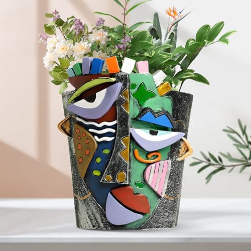 Teeloray Abstrakte Blumentopf, 20cm Gesicht Pflanzgefäße Lustige Übertopfe für Haus Dekorative Harz Blumentöpfe für Draußen Innen Sukkulenten Zimmerpflanzen Töpfe für Tisch Centerpiece Geschenke von Teeloray